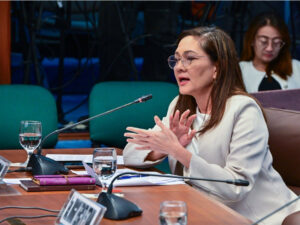 Sen. Risa Hontiveros engages with former President Rodrigo Duterte on October 28, 2024 at the Senate Blue Ribbon Committee probe the Duterte administration's war on drugs. Maria Tan, ABS-CBN News